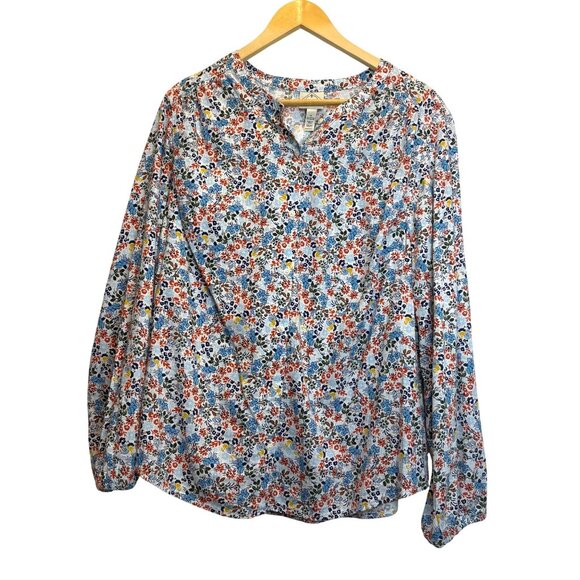 St John Bay Floral Women’s Blouse 1X Long Sleeve Button Front Boho Cottage Work - Picture 1 of 6